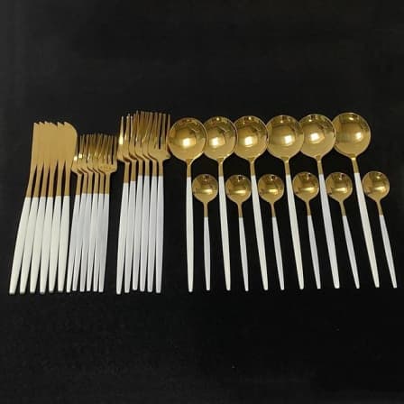 24 Gold Plating Cutlery Set - White_0