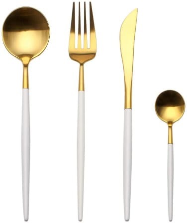Gold Plating Cutlery Set - 4 Piece Set - White_0