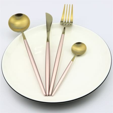 Gold Plating Cutlery Set - 4 Piece Set - Pink_0
