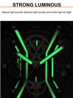 POEDAGAR Luxury Wristwatches Chronograph Leather Quartz Men's Watches - Silver Black_3