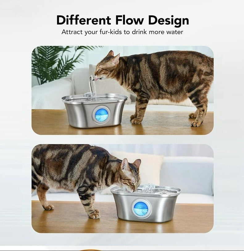 3.2L Stainless Cat Water Fountain With Water Level Window_5